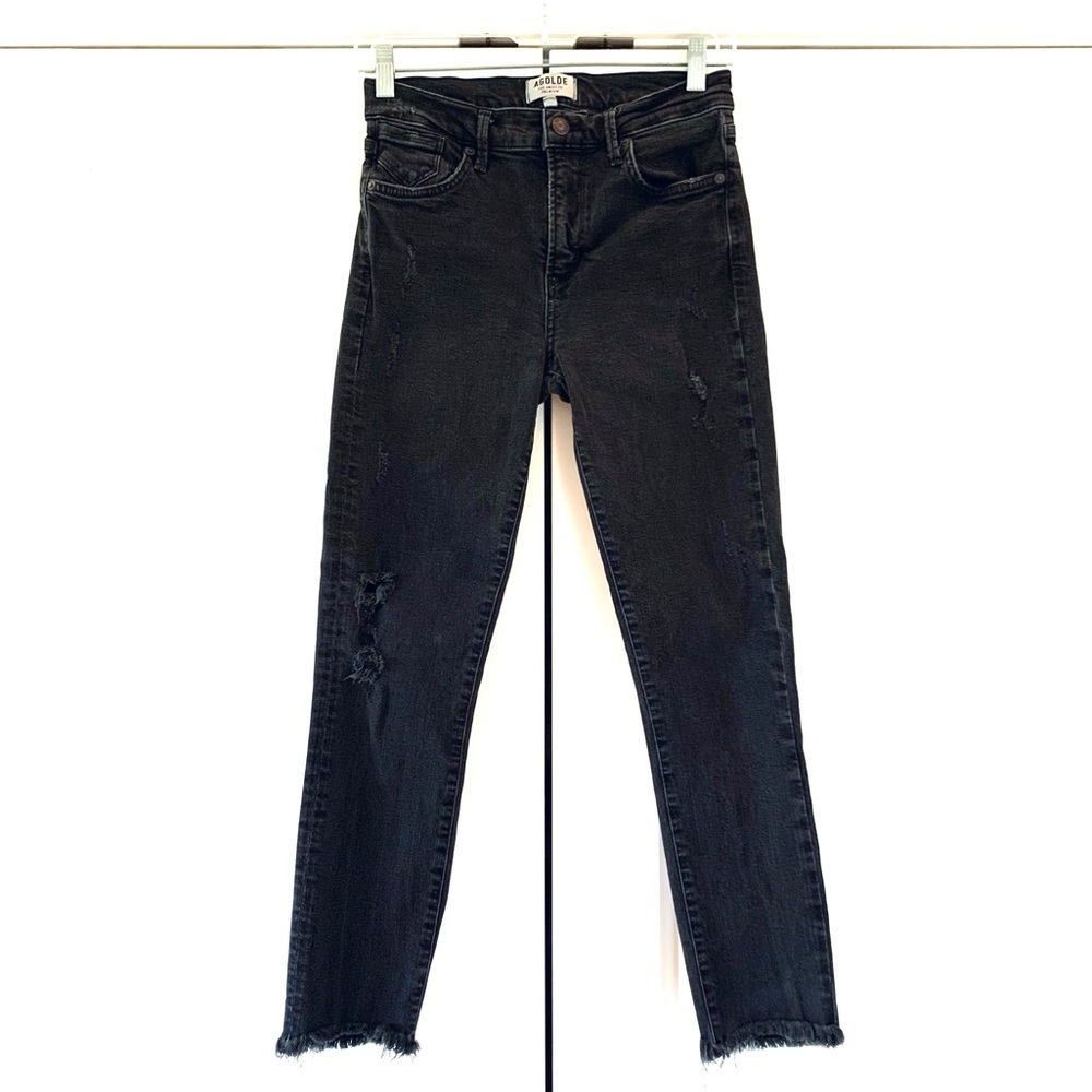 Agolde Jeans High Rise Sophie Skinny Distressed Washed Black Ankle Crop Size 27
